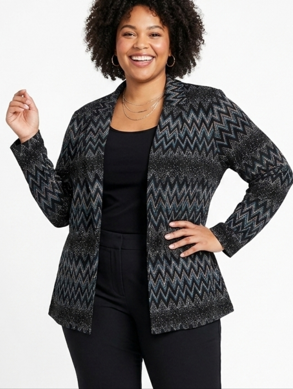 Onyx Nite Black Plus Size Blazer with Blue Accents